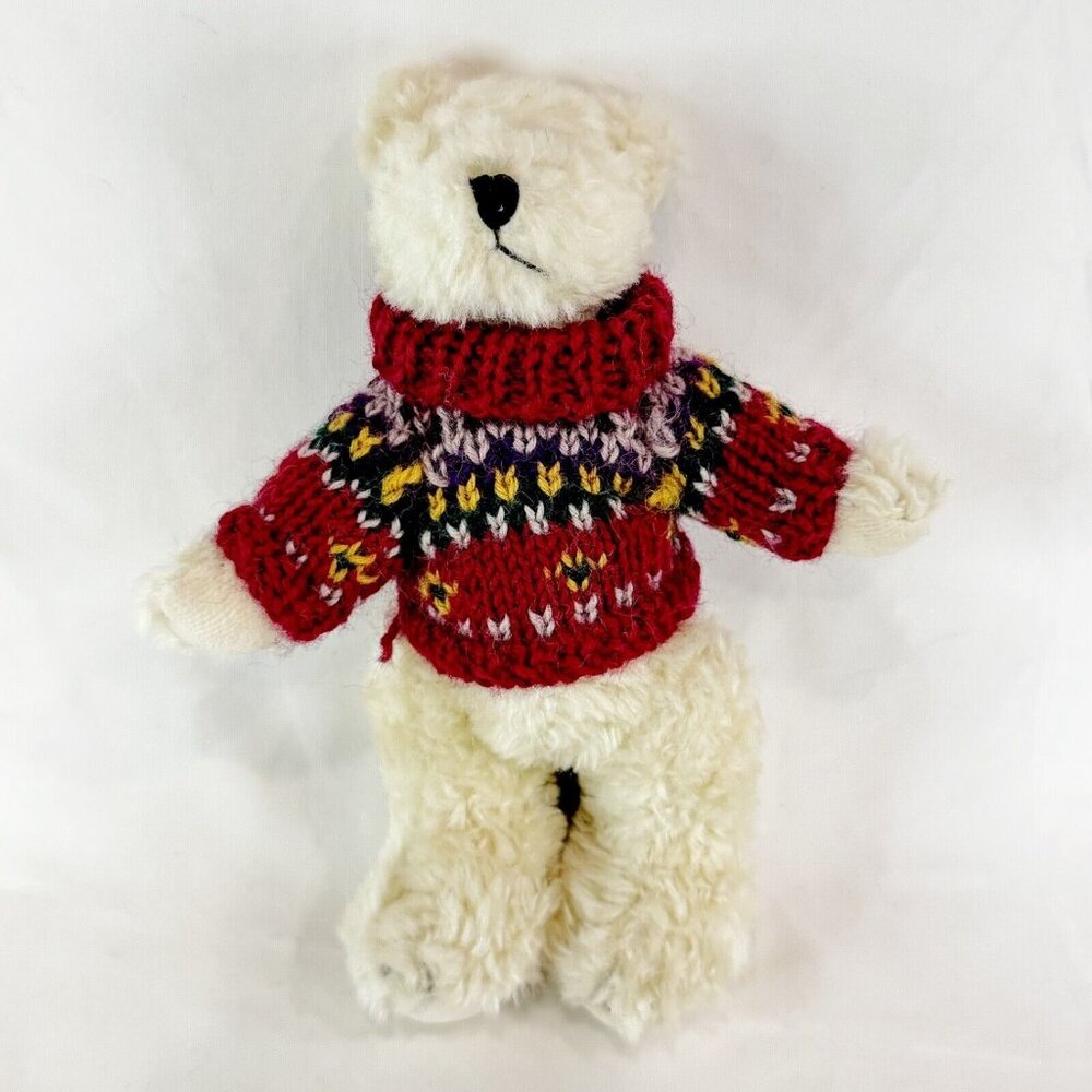 NWT Boyds Bears Jointed Plush White Gunner Bear Knit Sweater Stuffed Animal